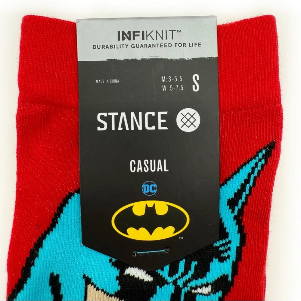 Stance Batman Comic Mid Performance Socks Womens Small Kids DC Comics Red Black